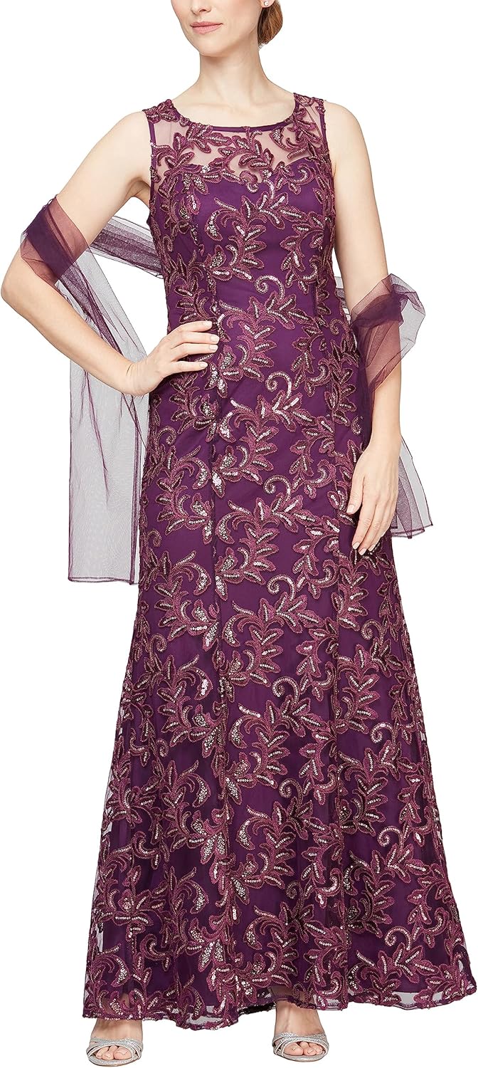 Alex Evenings Women's Long Sleeveless Mother of The Bride Dress with Shawl (Petite and Regular Sizes) - Image 13