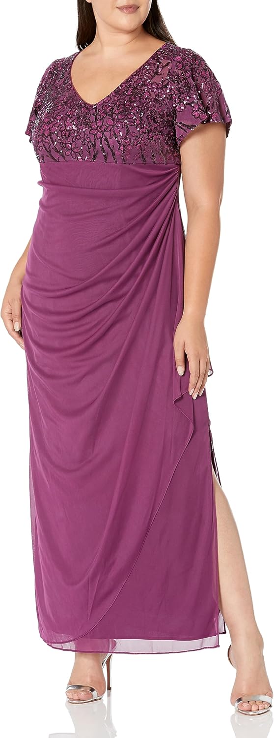 Alex Evenings Women's Long Stretch Sequin Bodice Mother of The Bride Dress with Empire Waist (Plus Size) - Image 6