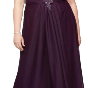 Alex Evenings Women's Long Stretch Sequin Bodice Mother of The Bride Dress with Empire Waist (Plus Size)