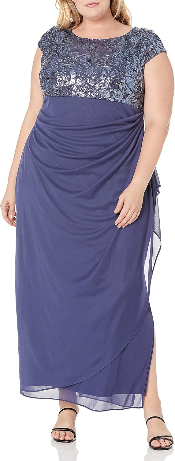 Alex Evenings Women's Long Stretch Sequin Bodice Mother of The Bride Dress with Empire Waist (Plus Size) - Image 5