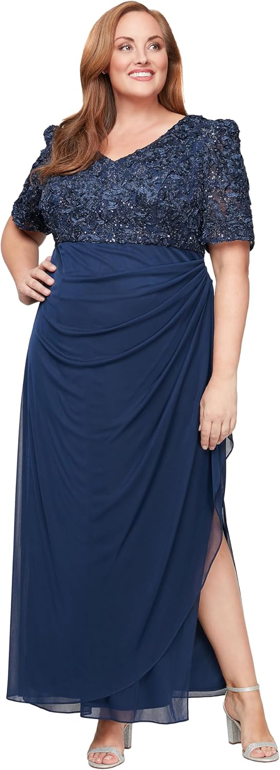 Alex Evenings Women's Long Stretch Sequin Bodice Mother of The Bride Dress with Empire Waist (Plus Size) - Image 3
