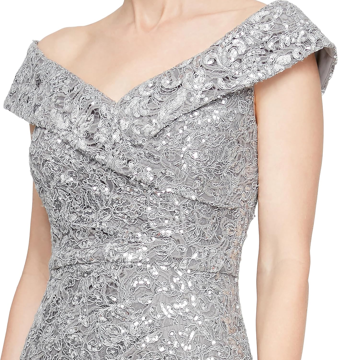Alex Evenings Women's Off The Shoulder Fit and Flare Dress, Lace and Sequined Elegance for Mother of The Bride Or Groom - Image 3