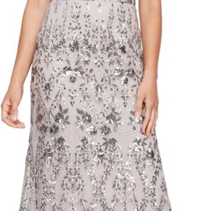 Alex Evenings Women's Petite Long Sleeveless Embroidered Fit and Flare Dress with Square Neckline