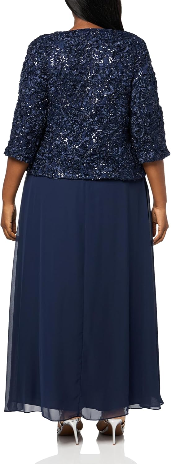 Alex Evenings womens Plus Size Long Empire Waist, Two Piece Mother of the Bride Dress With Lace Jacket - Image 2