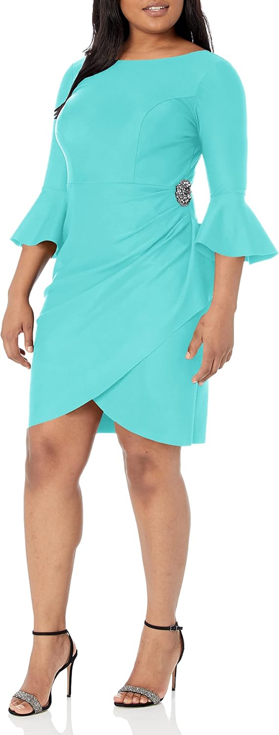 Alex Evenings Women's Plus-Size Short Slimming Sheath Dress with Bell Sleeves - Image 9