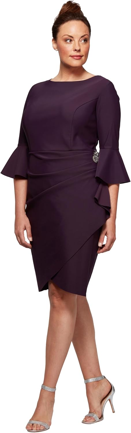 Alex Evenings Women's Plus-Size Short Slimming Sheath Dress with Bell Sleeves - Image 8
