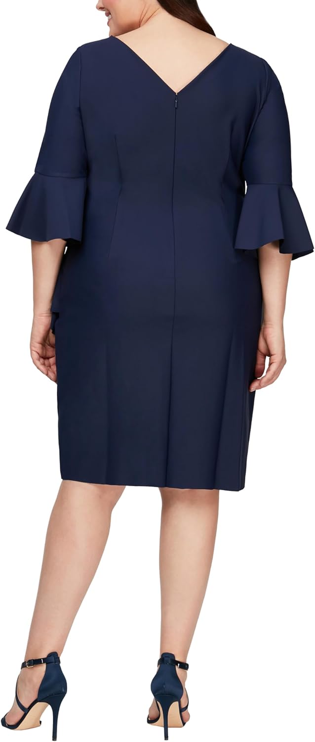 Alex Evenings Women's Plus-Size Short Slimming Sheath Dress with Bell Sleeves - Image 2