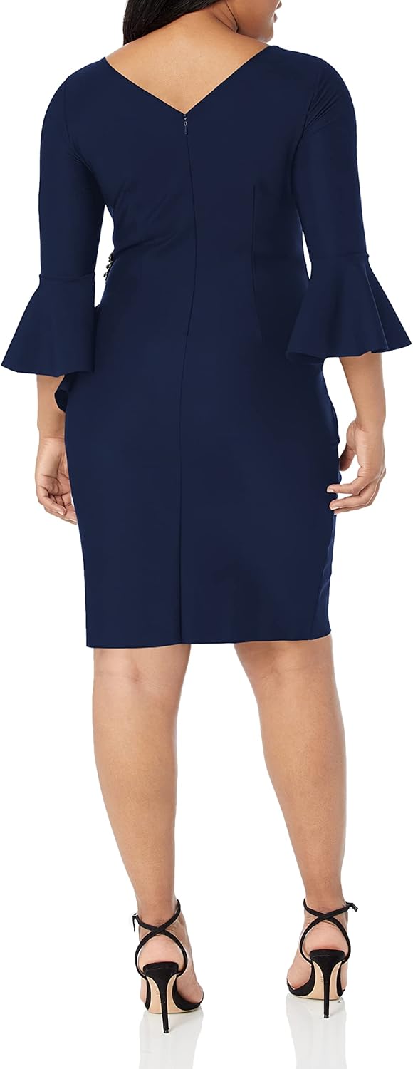 Alex Evenings Women's Plus-Size Short Slimming Sheath Dress with Bell Sleeves - Image 3