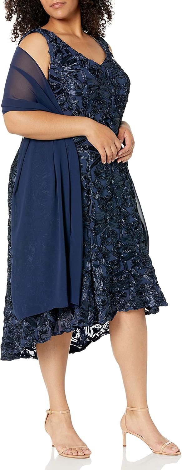 Alex Evenings Women's Plus Size Tea Length Dress with Rosette Detail - Image 14
