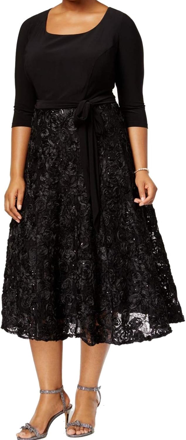 Alex Evenings Women's Plus Size Tea Length Dress with Rosette Detail - Image 3