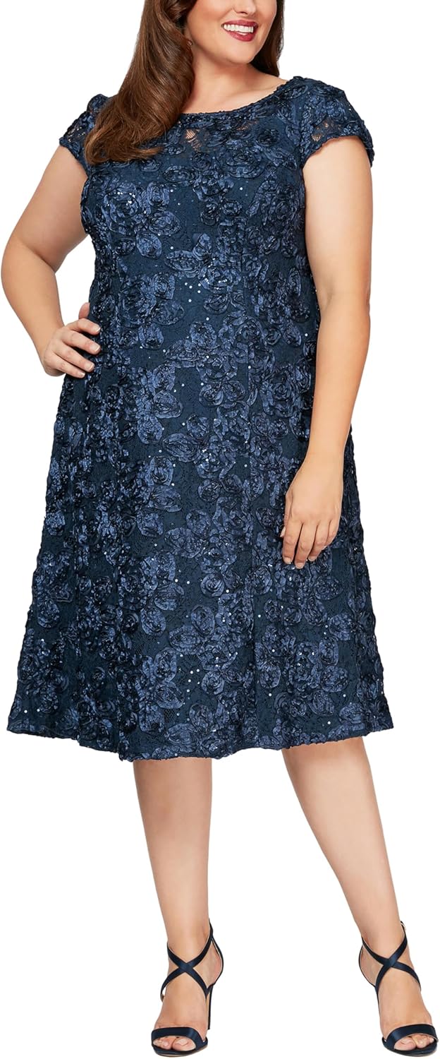 Alex Evenings Women's Plus Size Tea Length Dress with Rosette Detail - Image 9