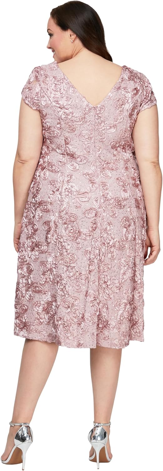 Alex Evenings Women's Plus Size Tea Length Dress with Rosette Detail - Image 2