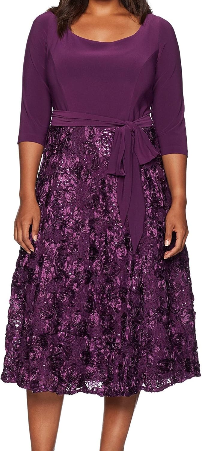 Alex Evenings Women's Plus Size Tea Length Dress with Rosette Detail - Image 4