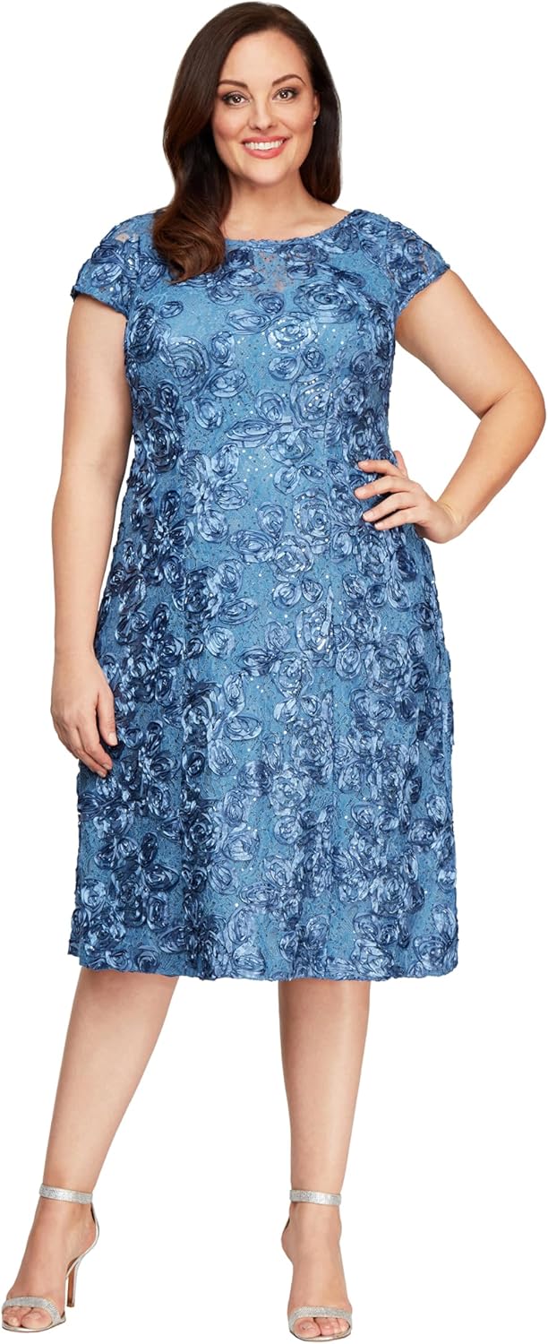 Alex Evenings Women's Plus Size Tea Length Dress with Rosette Detail - Image 13