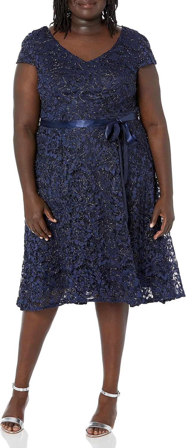Alex Evenings Women's Plus Size Tea Length Dress with Rosette Detail - Image 11