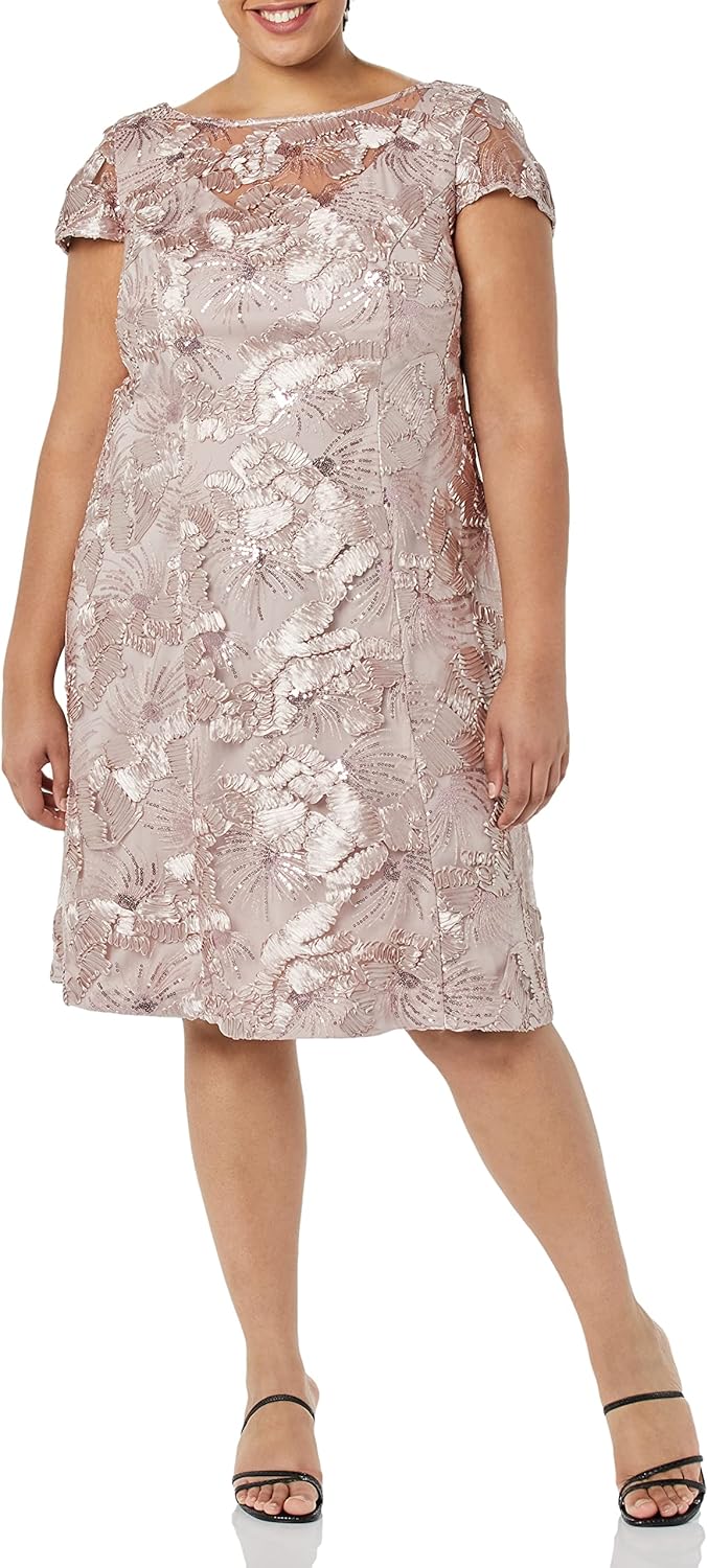 Alex Evenings Women's Plus Size Tea Length Dress with Rosette Detail - Image 12