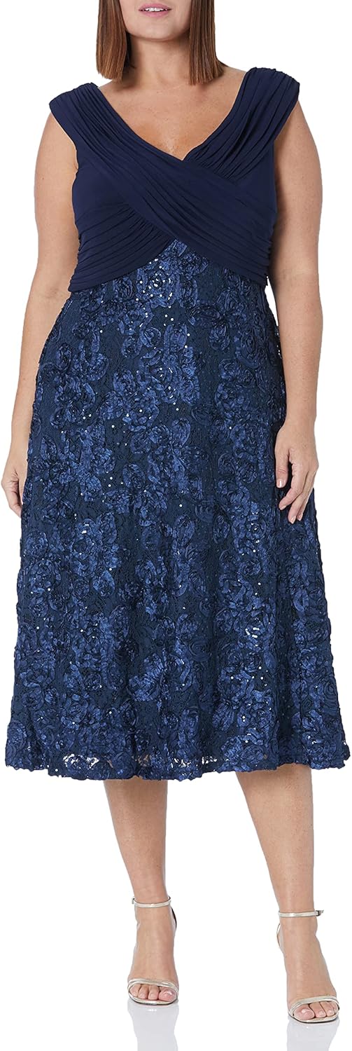 Alex Evenings Women's Plus Size Tea Length Dress with Rosette Detail - Image 8