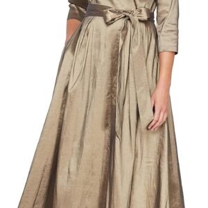 Alex Evenings Women's Portrait Collar Dress with Full Skirt, Pockets, and Tie Belt