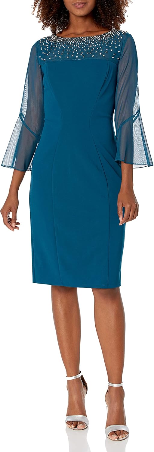 Alex Evenings Women's Short Shift Cocktail Dress with Embellished Illusion Detail, Wedding Guest (Petite and Regular Sizes) - Image 13