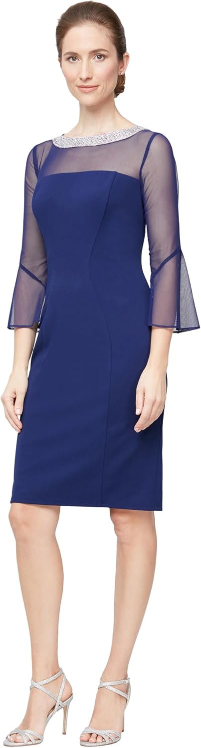 Alex Evenings Women's Short Shift Cocktail Dress with Embellished Illusion Detail, Wedding Guest (Petite and Regular Sizes) - Image 3