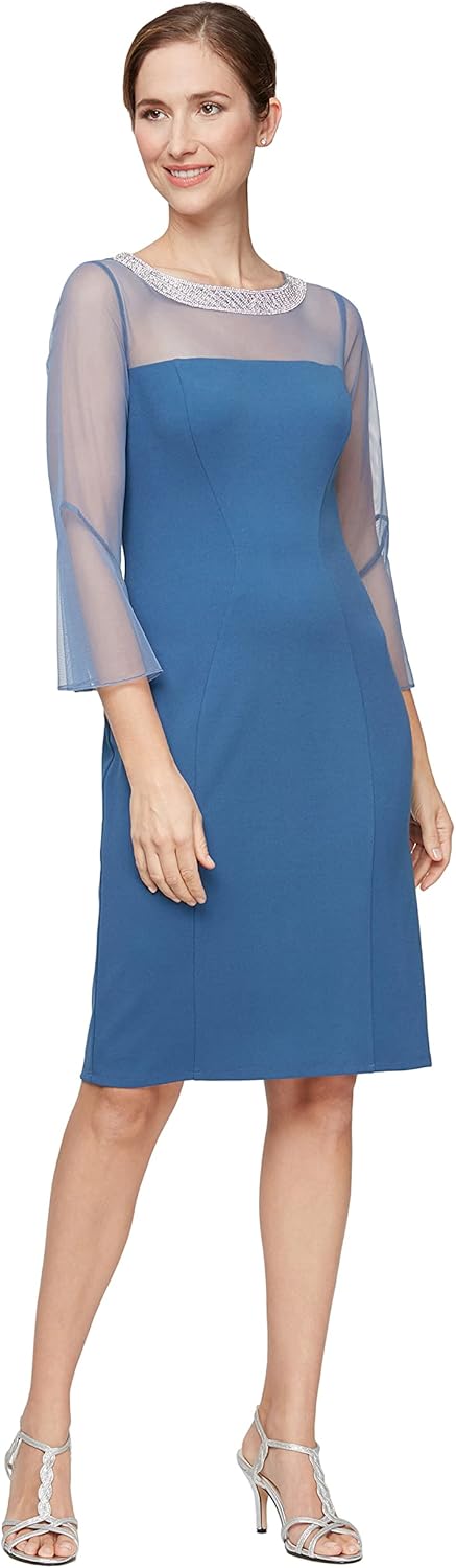 Alex Evenings Women's Short Shift Cocktail Dress with Embellished Illusion Detail, Wedding Guest (Petite and Regular Sizes) - Image 9