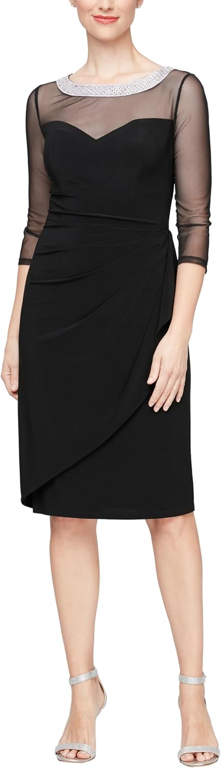 Alex Evenings Women's Short Shift Cocktail Dress with Embellished Illusion Detail, Wedding Guest (Petite and Regular Sizes) - Image 6