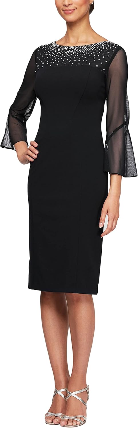 Alex Evenings Women's Short Shift Cocktail Dress with Embellished Illusion Detail, Wedding Guest (Petite and Regular Sizes) - Image 8
