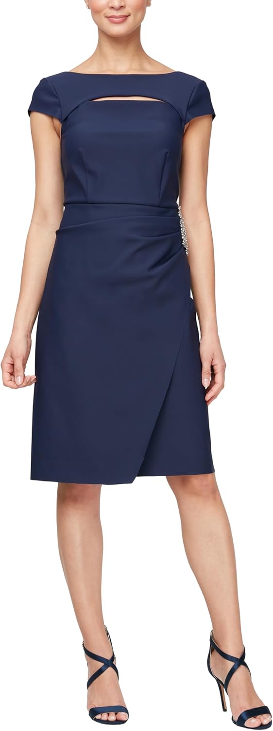 Alex Evenings Women's Short Slimming Cap Sleeve Dress with Surplice Neckline - Image 4