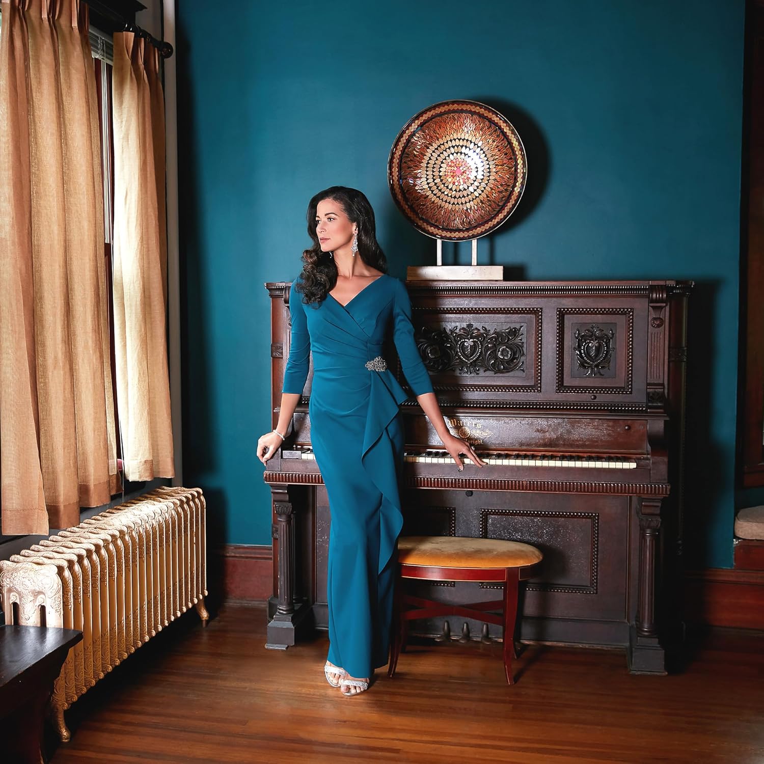 Alex Evenings Women's Slimming Long Length ¾ Sleeve Mother of The Bride Dress with Cascade Ruffle Skirt and Side Ruching - Image 3