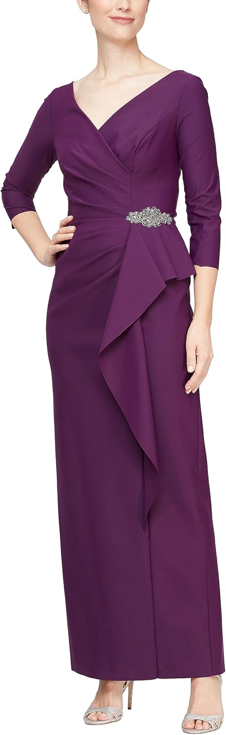 Alex Evenings Women's Slimming Long Length ¾ Sleeve Mother of The Bride Dress with Cascade Ruffle Skirt and Side Ruching - Image 7
