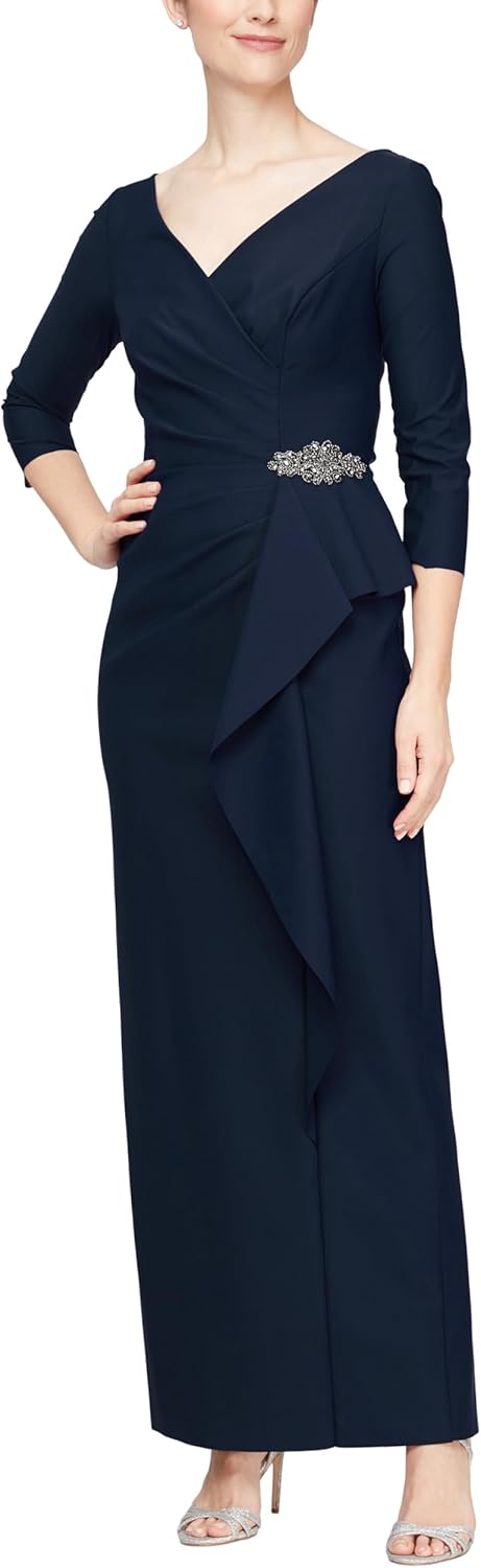 Alex Evenings Women's Slimming Long Length ¾ Sleeve Mother of The Bride Dress with Cascade Ruffle Skirt and Side Ruching - Image 5