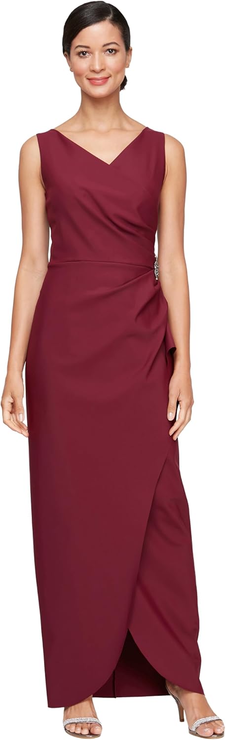 Alex Evenings Women's Slimming Long Side Ruched Mother of The Bride Dress W\/Cascade Ruffle Skirt (Petite and Regular Sizes)