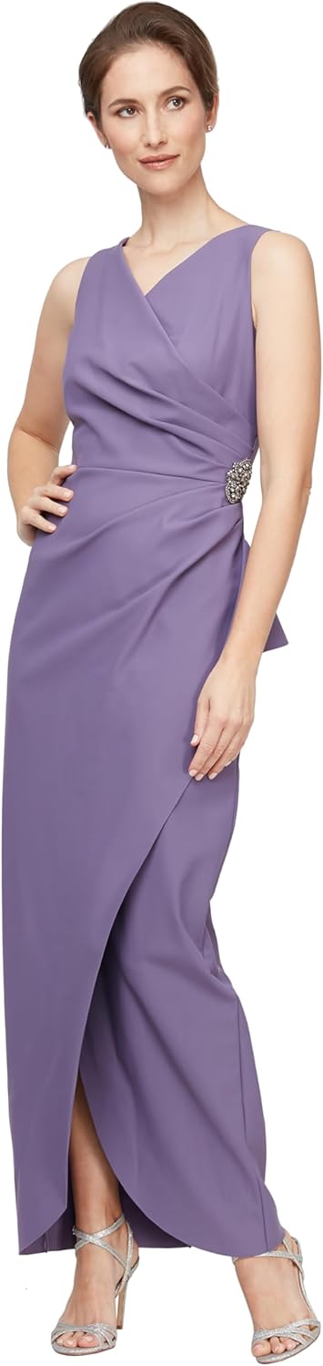 Alex Evenings Women's Slimming Long Side Ruched Mother of The Bride Dress W\/Cascade Ruffle Skirt (Petite and Regular Sizes) - Image 4