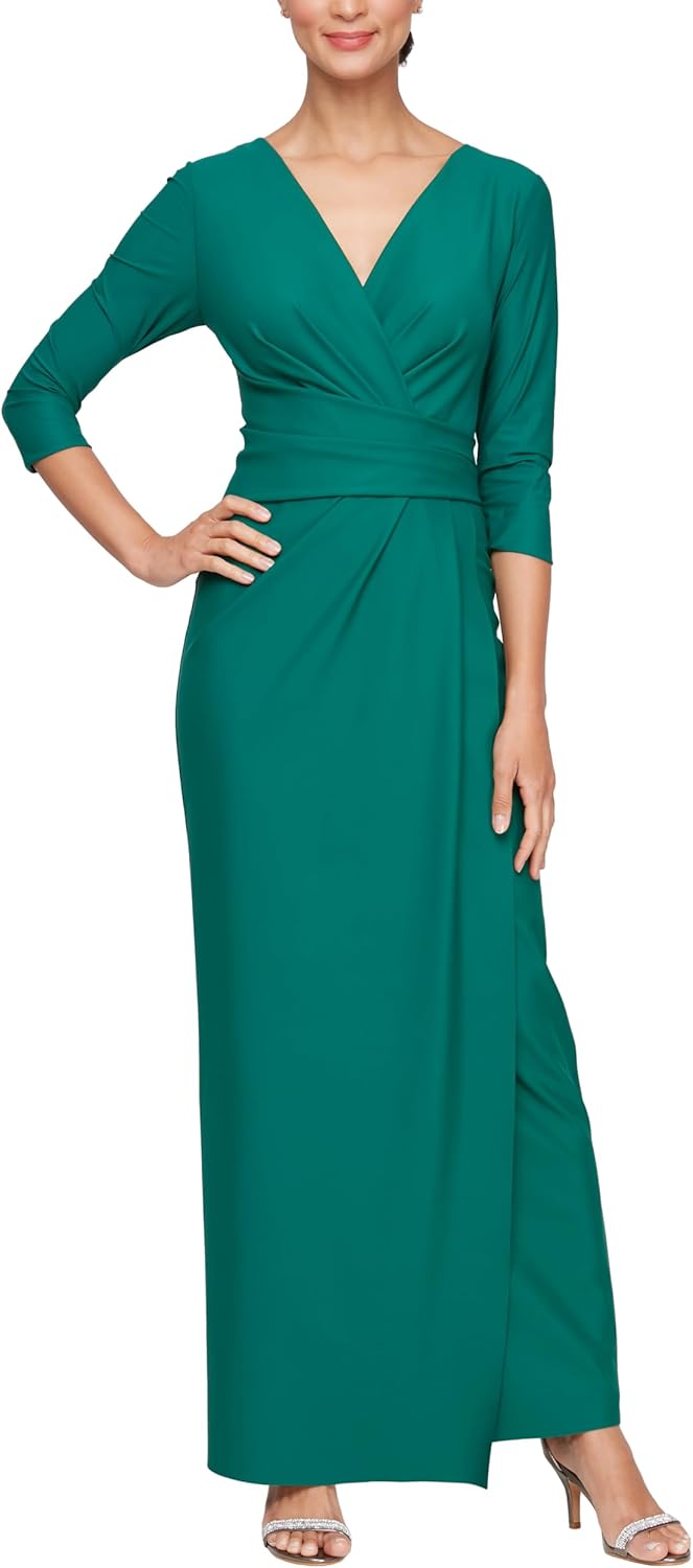 Alex Evenings Women's Slimming Long ¾ Sleeve Side-Ruched Dress-Elegant Compression Fabrication for a Flattering Fit - Image 5
