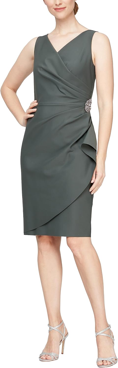 Alex Evenings Women's Slimming Short Ruched Dress with Ruffle (Petite and Regular) - Image 9