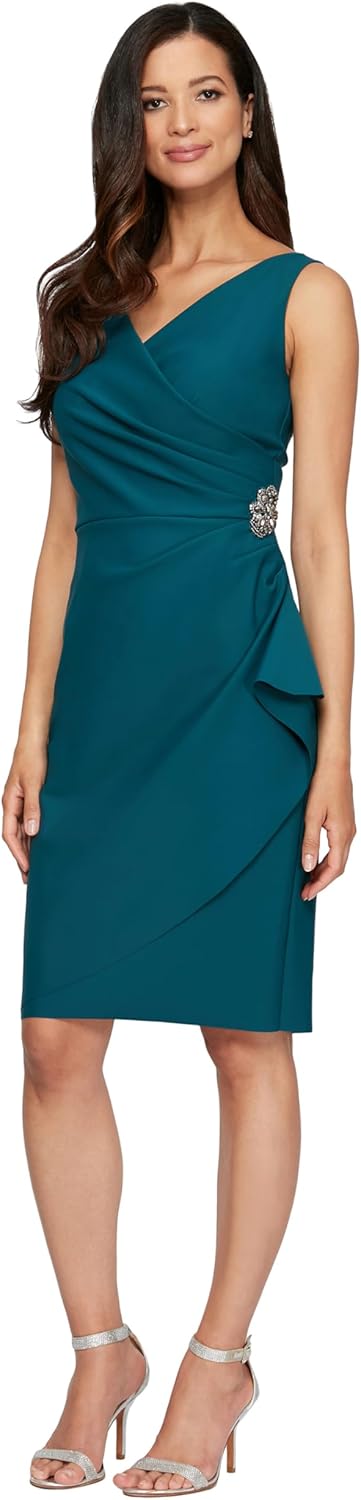 Alex Evenings Women's Slimming Short Ruched Dress with Ruffle (Petite and Regular) - Image 11
