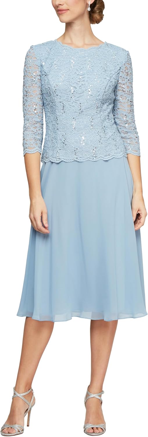 Alex Evenings Women's Tea Length Embroidered Bodice Mother of The Bride Gown, Wedding Guest Dress - Image 15