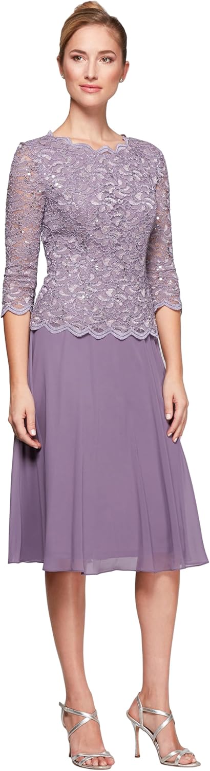 Alex Evenings Women's Tea Length Embroidered Bodice Mother of The Bride Gown, Wedding Guest Dress - Image 14