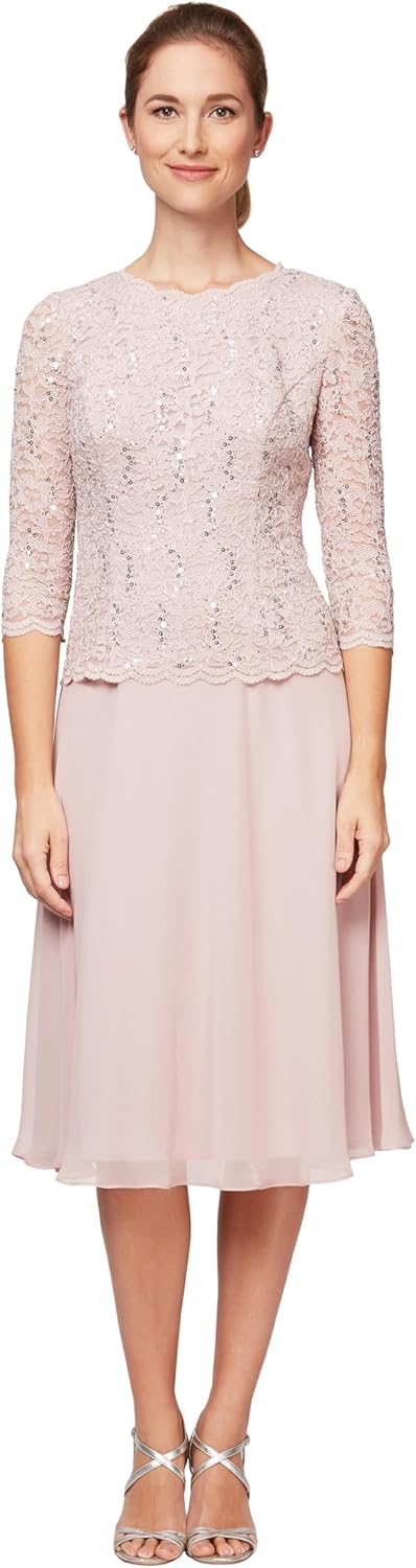 Alex Evenings Women's Tea Length Embroidered Bodice Mother of The Bride Gown, Wedding Guest Dress - Image 12