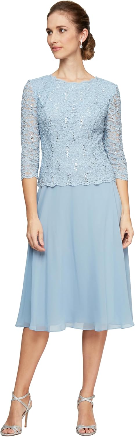 Alex Evenings Women's Tea Length Embroidered Bodice Mother of The Bride Gown, Wedding Guest Dress - Image 7
