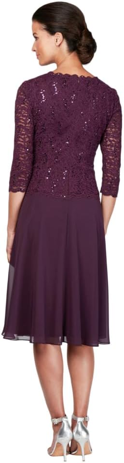 Alex Evenings Women's Tea Length Embroidered Bodice Mother of The Bride Gown, Wedding Guest Dress - Image 3