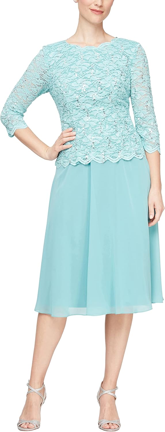 Alex Evenings Women's Tea Length Embroidered Bodice Mother of The Bride Gown, Wedding Guest Dress - Image 5