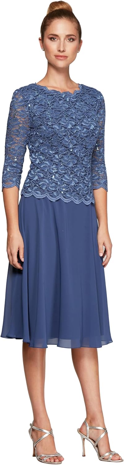 Alex Evenings Women's Tea Length Embroidered Bodice Mother of The Bride Gown, Wedding Guest Dress - Image 11