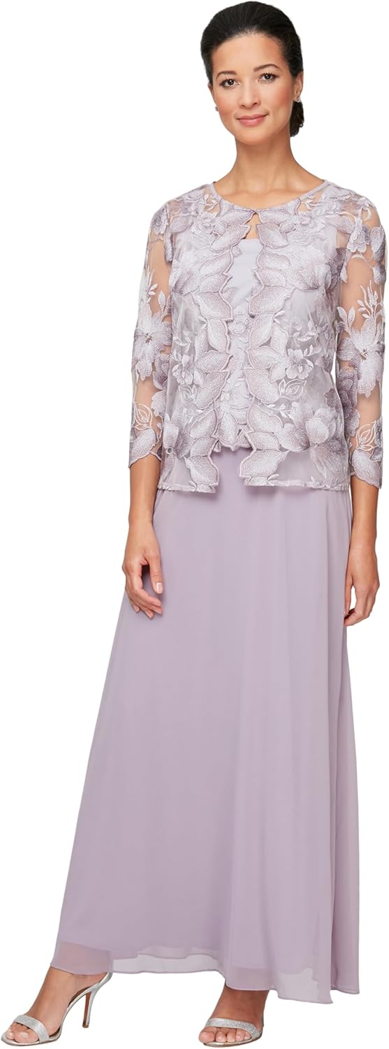 Alex Evenings Women's Two Piece Tea Length Mock Lace Jacket Dress (Petite and Regular Sizes)