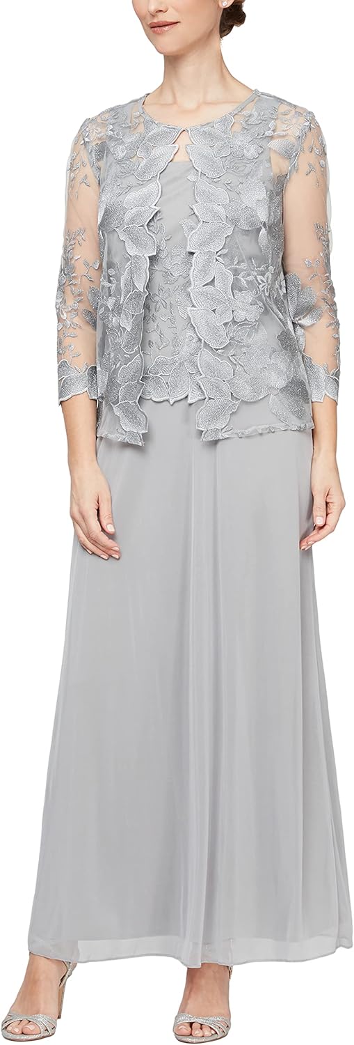 Alex Evenings Women's Two Piece Tea Length Mock Lace Jacket Dress (Petite and Regular Sizes) - Image 5