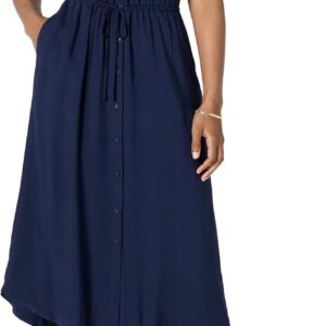 Amazon Essentials Women's Fit and Flare Half-Sleeve Waisted Midi A-Line Dress with Pockets