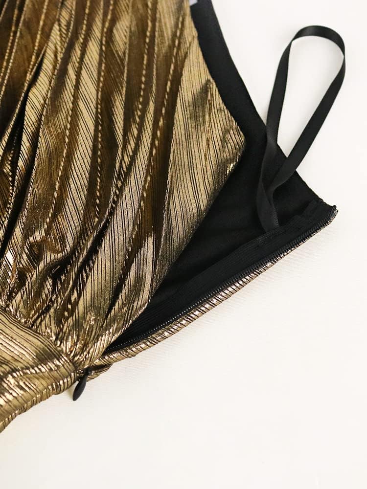 AOMEI Women's Luxury Metallic One Shoulder Sleeveless Elegant Pleated Long Dress - Image 6