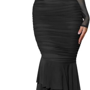 Atizon Elegant Ruched Bodycon Evening Dresses for Women Cocktail Party Formal Maxi Mermaid Dress