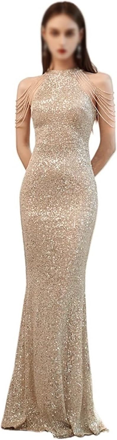 AUOGU Evening Gown Women's Party Socialite Sequin Long Slim-fit Dress