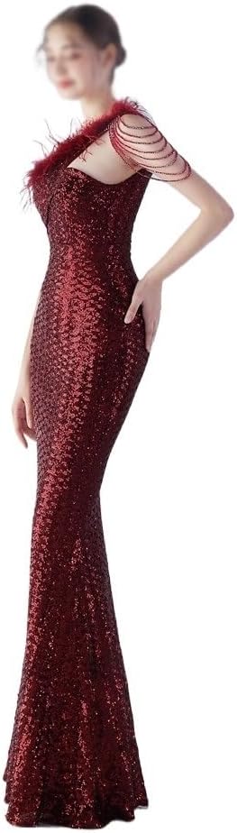 AUOGU Long Slim-fit Dress Evening Gown Women's Party Glitter - Image 4